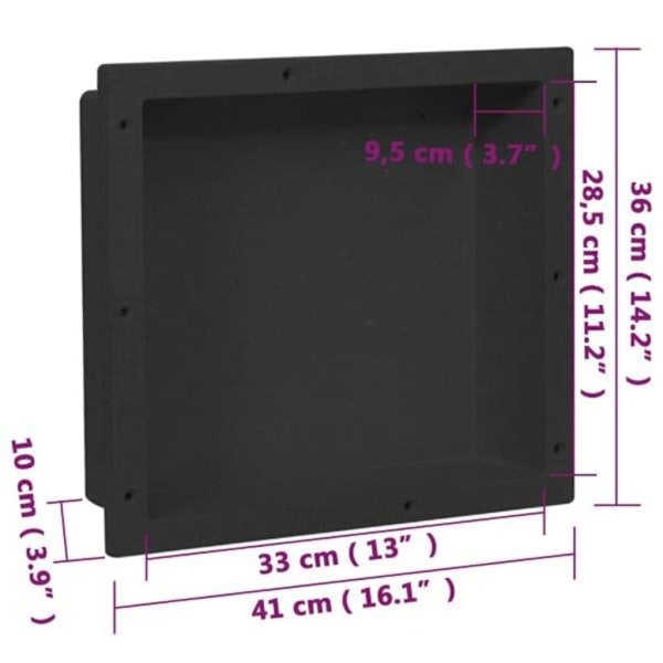 vidaXL Infälld duschhylla niche matt svart 41x36x10 cm Svart