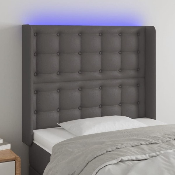 vidaXL Sänggavel LED grå 83x16x118/128 cm konstläder Grå