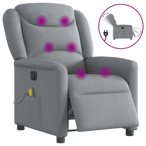 vidaXL Elektrisk massagefåtölj ljusgrå tyg Grå