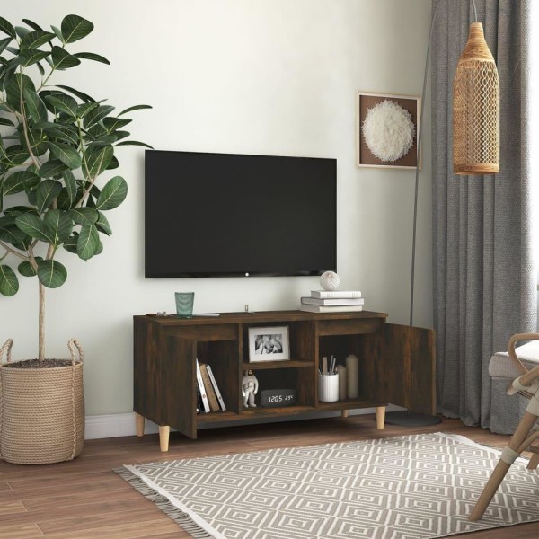 vidaXL TV-bänk med massiva träben rökfärgad ek 103,5x35x50 cm Brun