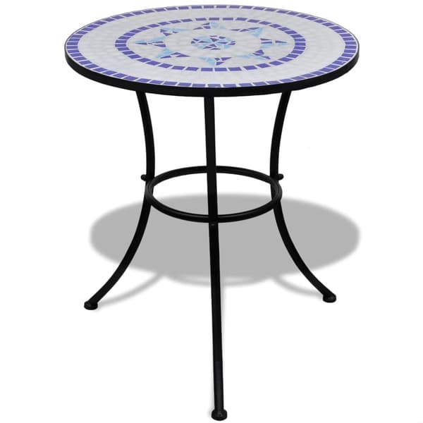 vidaXL Cafébord i mosaik 60 cm med 2 stolar blå/vit Blå