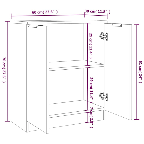 vidaXL Skänkar 2 st vit högglans 60x30x70 cm konstruerat trä Vit
