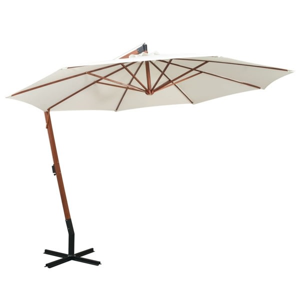 vidaXL Hängande parasoll 350 cm trästång vit Vit
