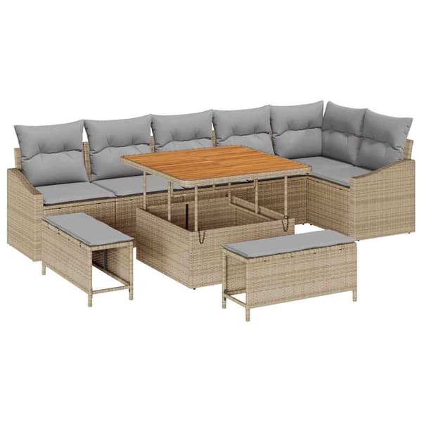 vidaXL Trädgårdsoffset 9 st 7-Antal sittplatser Beige Poly rattan Beige