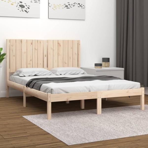vidaXL Sängram massiv furu 140x200 cm Brun