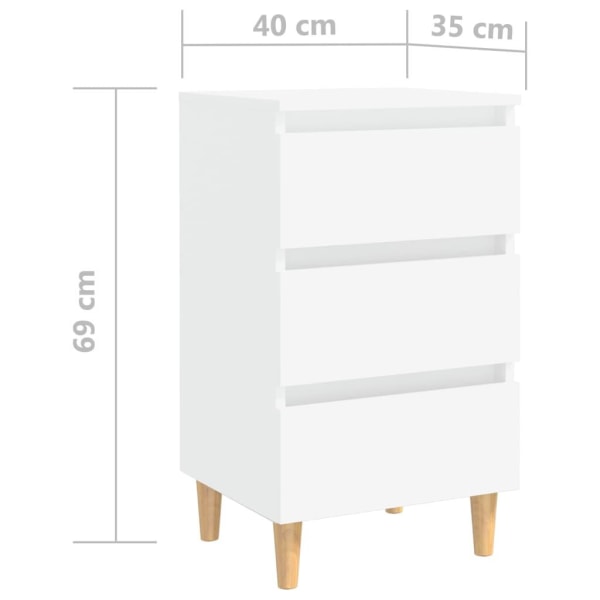 vidaXL Sängbord med ben i massivt trä vit 40x35x69 cm Vit