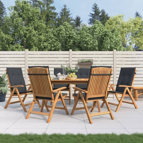 vidaXL Fällbara fåtöljer med dynor, 6 st, massivt trä, teak Brun