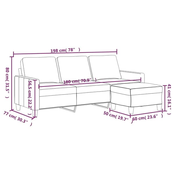 vidaXL 3-sitssoffa med fotpall grå 180 cm konstläder Grå