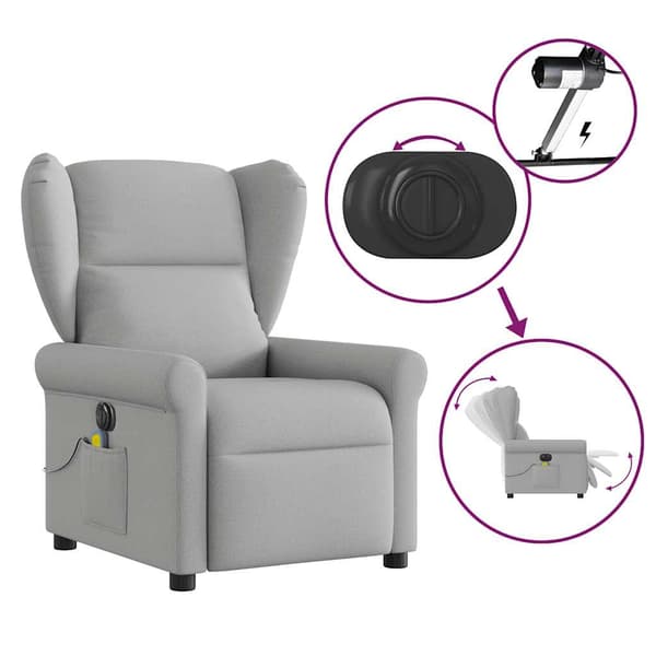 vidaXL Elektrisk massagefåtölj molngrå tyg Grå