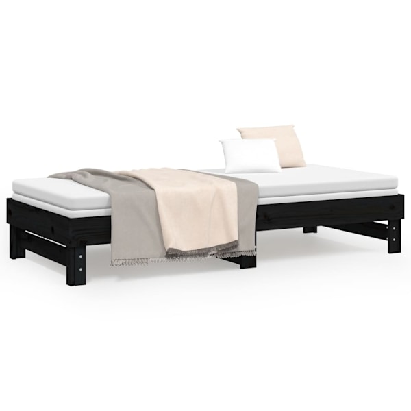 vidaXL Utdragbar dagbädd svart 2x(90x200) cm massiv furu Svart
