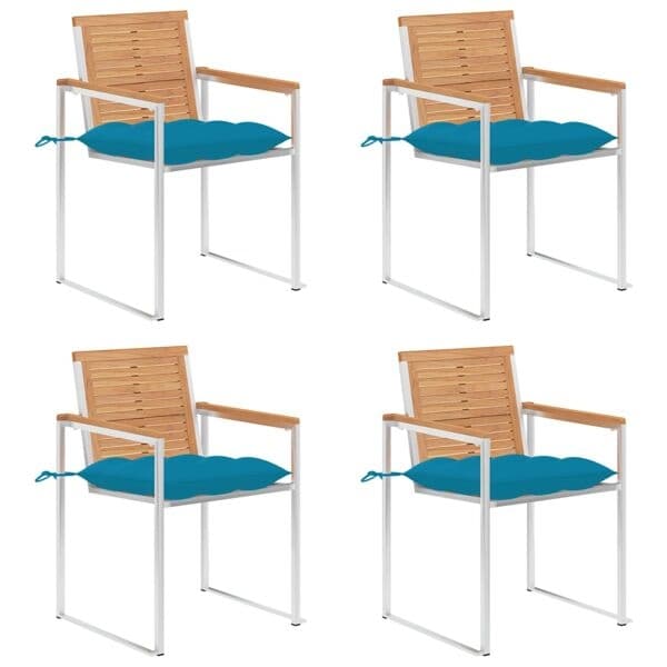 vidaXL Trädgårdsstolar med dynor 4 st massiv teak Blå