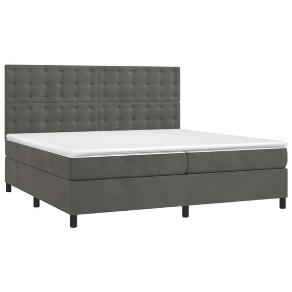 vidaXL Ramsäng med madrass & LED mörkgrå 200x200 cm sammet Grå