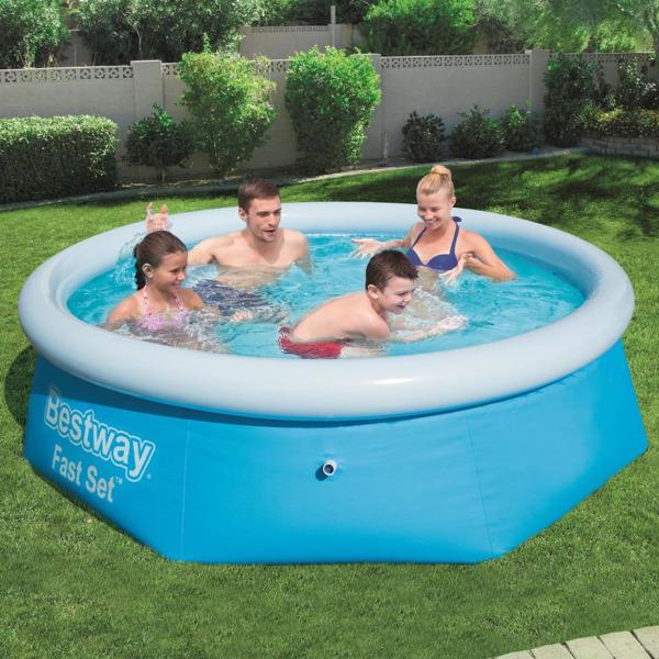 Bestway Pool uppblåsbar Fast Set rund 244x66 cm 57265 Blå