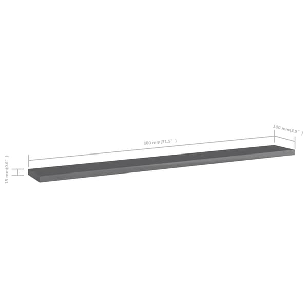 vidaXL Hyllplan 8 st grå högglans 80x10x1,5 cm konstruerat trä grå