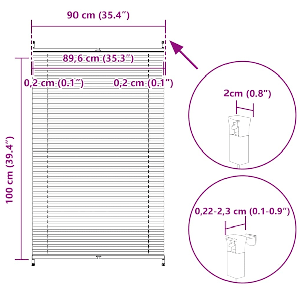 vidaXL Plisségardin 90x100 cm vit Vit