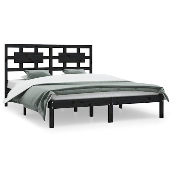 vidaXL Sängram svart massiv furu 160x200 cm Svart