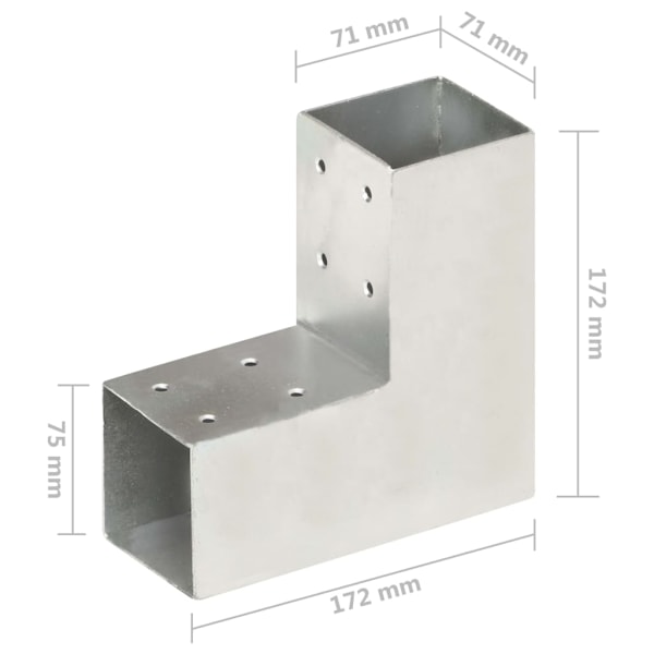 vidaXL Stolpbeslag 4 st L-form galvaniserad metall 71x71 mm Silver