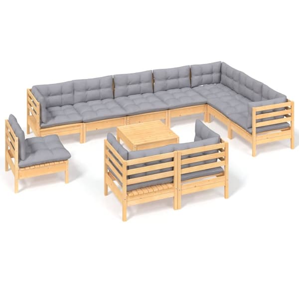 vidaXL Loungegrupp med dynor 11 delar grå furu grå