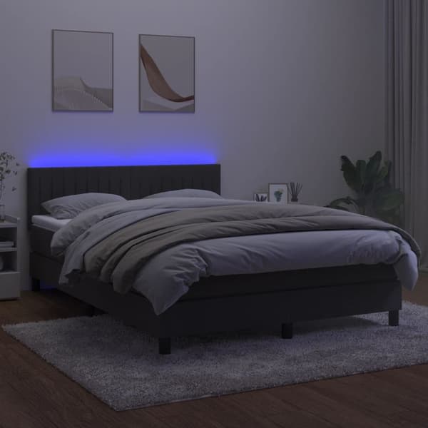 vidaXL Ramsäng med madrass & LED mörkgrå 140x200 cm sammet Grå