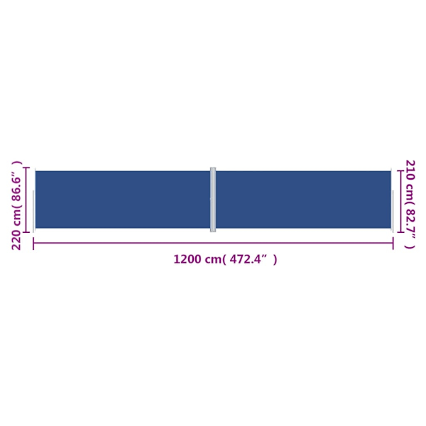 vidaXL Infällbar sidomarkis 220x1200 cm blå Blå