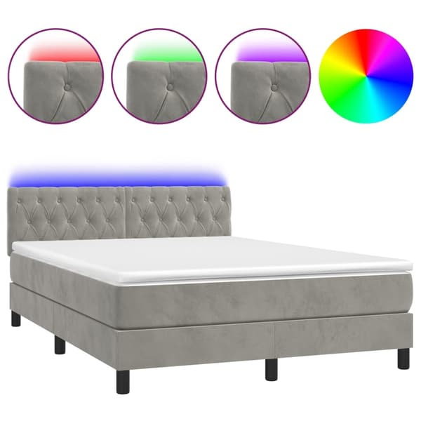 vidaXL Ramsäng med madrass & LED ljusgrå 140x200 cm sammet Grå