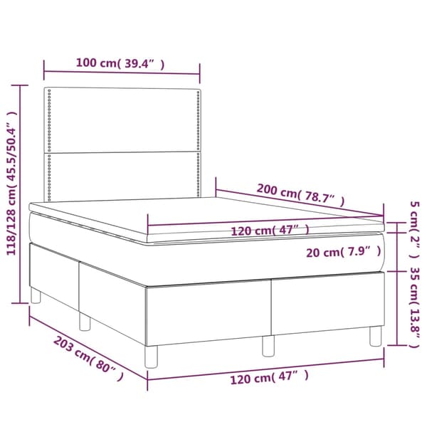 vidaXL Ramsäng med madrass & LED vit 120x200 cm konstläder Vit