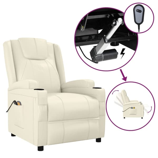 vidaXL Elektrisk massagefåtölj gräddvit konstläder Vit