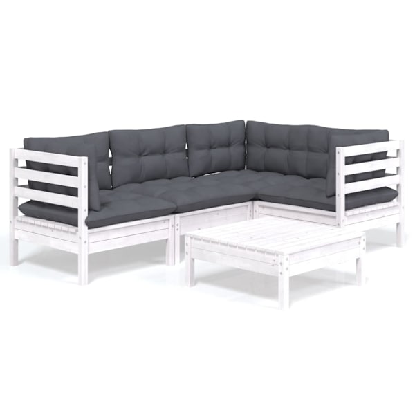 vidaXL Loungegrupp med dynor 5 delar vit massiv furu Vit