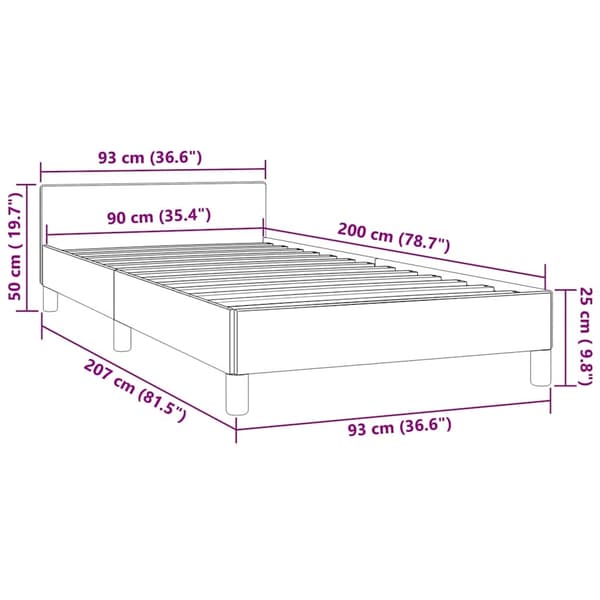 vidaXL Sängram utan madrass ljusgrå 90x200 cm sammet Grå
