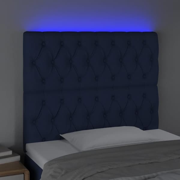 vidaXL Sänggavel LED blå 100x7x118/128 cm tyg Blå