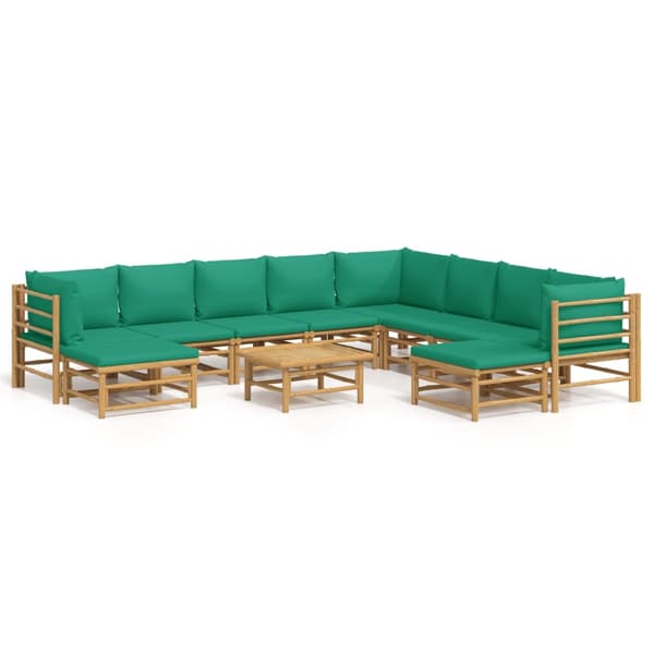 vidaXL Loungegrupp 11 delar gröna dynor bambu Brun