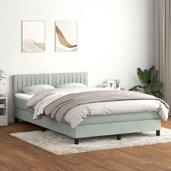 vidaXL Ramsäng med madrass ljusgrå 160x210 cm sammet Grå