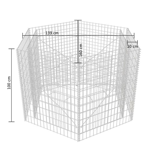 vidaXL Hexagonal planteringsgabion upphöjd 160x140x100 cm Silver