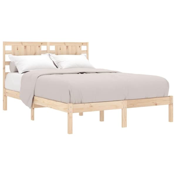 vidaXL Sängram massivt trä 135x190 cm Brun