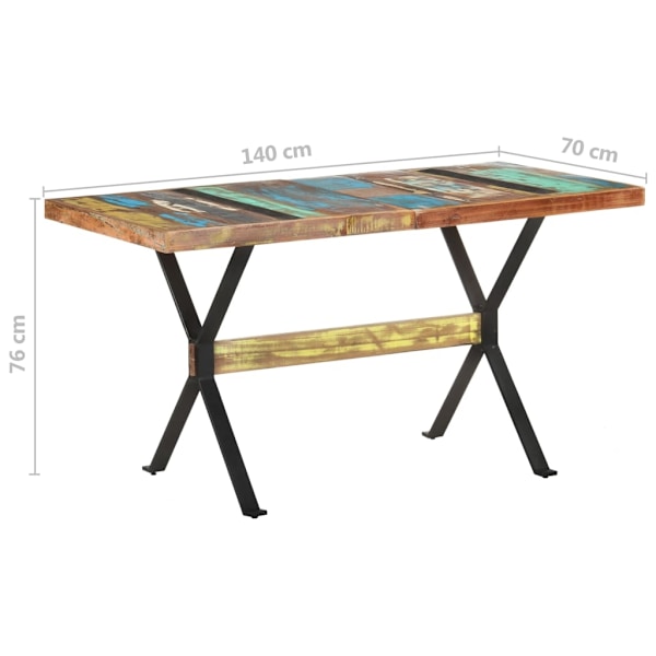 vidaXL Matbord 140x70x76 cm massivt återvunnet trä multifärg