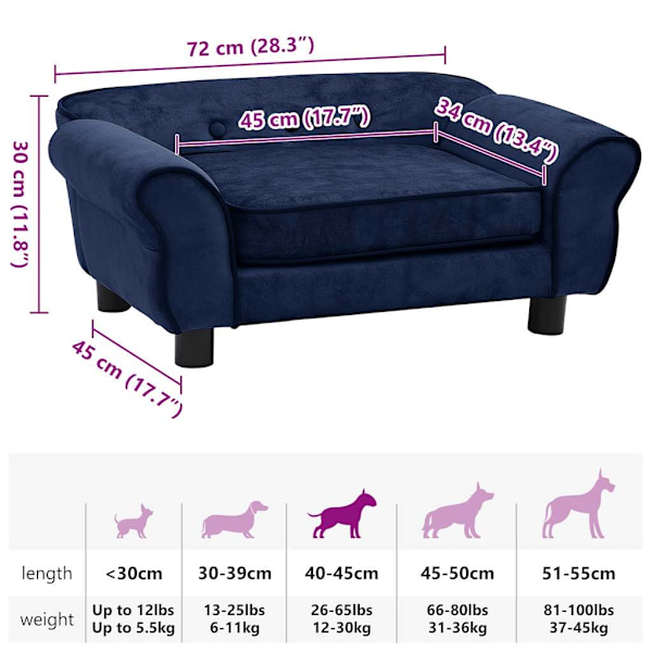 vidaXL Hundsoffa blå 72x45x30 cm plysch Blå