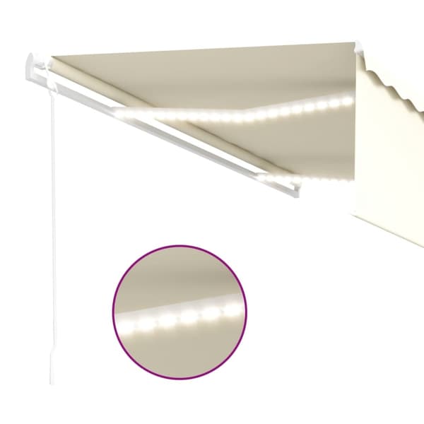 vidaXL Automatiserad markis rullgardin vindsensor LED 5x3m gräddvit Creme