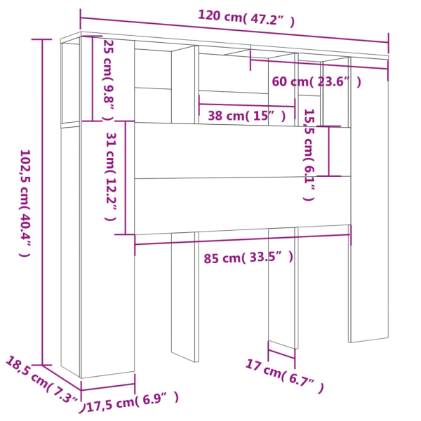 vidaXL Sänggavel med förvaring vit högglans 120x18,5x102,5 cm Vit