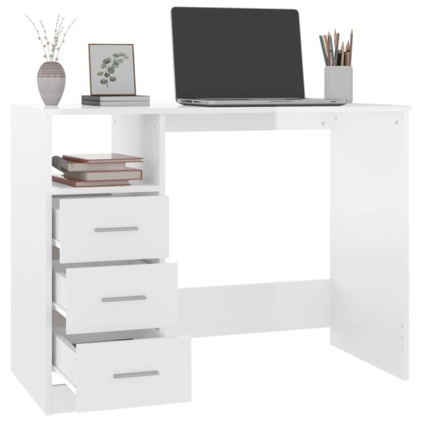 vidaXL Skrivbord med lådor vit högglans 102x50x76 cm konstruerat Vit