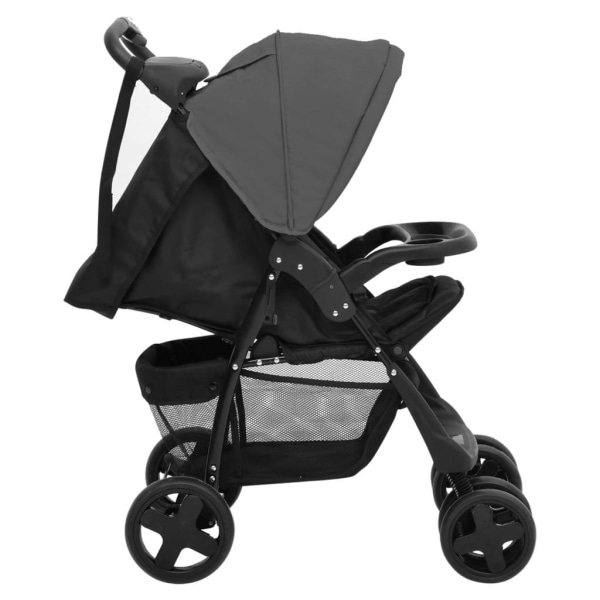 vidaXL Barnvagn 2-i-1 mörkgrå och svart stål grå