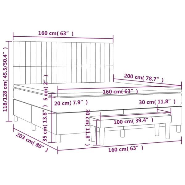 vidaXL Ramsäng med madrass ljusgrå 160x200 cm tyg Grå