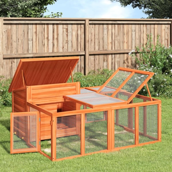 vidaXL Kaninbur brun 144x123x67,5 cm massiv furu Brun