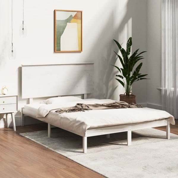 vidaXL Sängram vit massivt trä 135x190 cm Vit