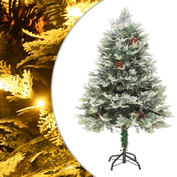 vidaXL Belyst julgran med kottar grön 120 cm PVC&PE Grön