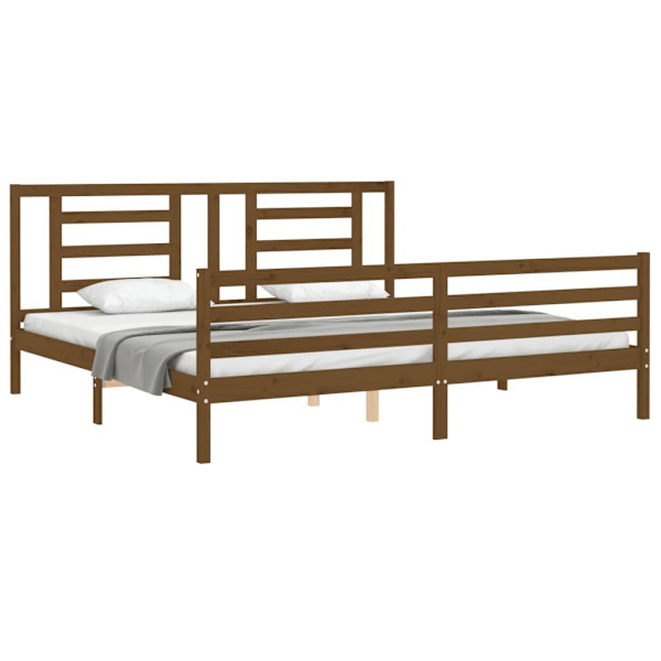 vidaXL Sängram med huvudgavel honungsbrun 200x200 cm massivt trä Brun