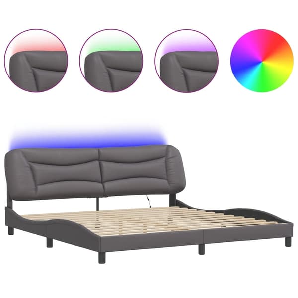 vidaXL Sängram med LED-belysning grå 200x200 cm konstläder Grå