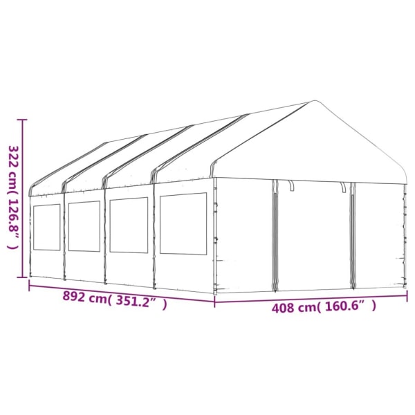 vidaXL Paviljong med tak vit 8,92x4,08x3,22 m polyeten Vit