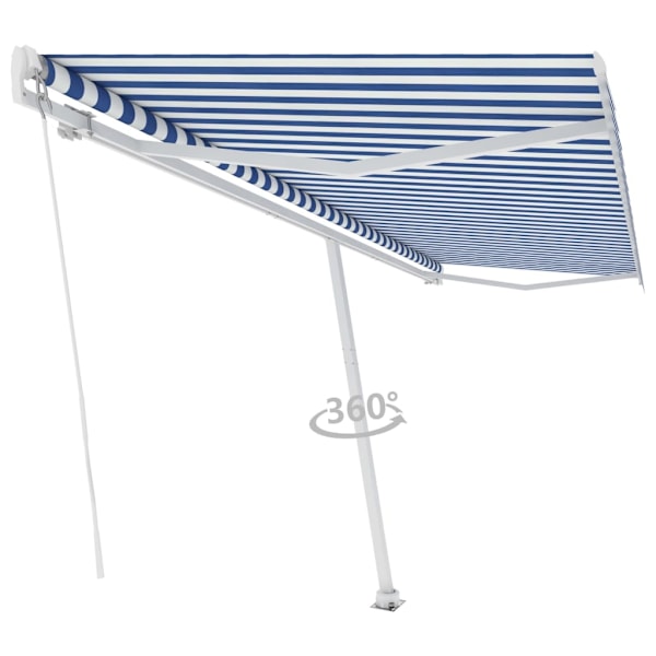 vidaXL Markis manuellt infällbar fristående 500x300 cm blå/vit Blå