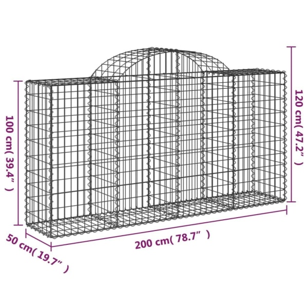 vidaXL Gabioner bågformade 10 st 200x50x100/120 cm galvaniserat järn Silver