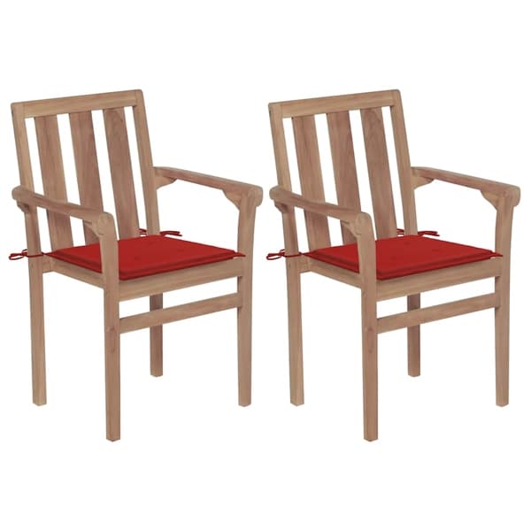vidaXL Trädgårdsstolar 2 st med röda dynor massiv teak Röd